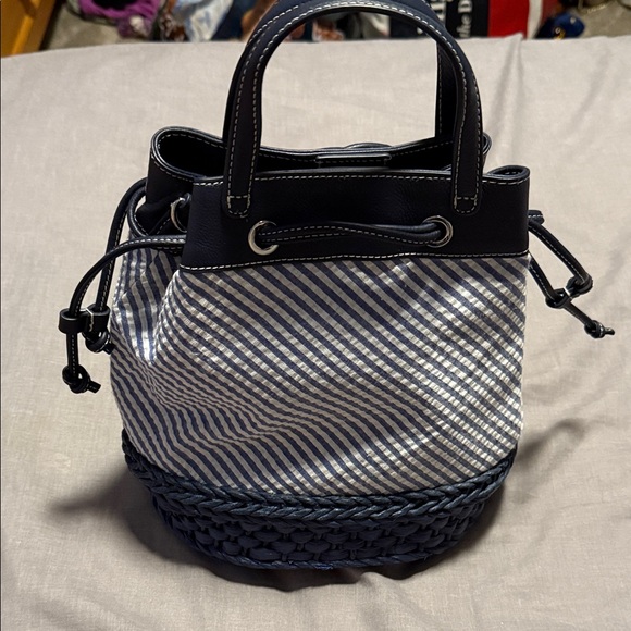 Talbots Navy and White Striped Bucket Bag - Picture 1 of 3